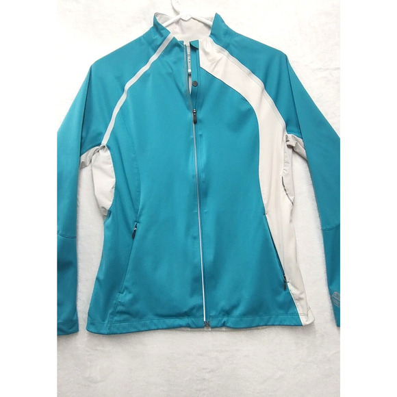 Salomon Jackets & Blazers - Salomon Women's Blue and White soft shell running windbreaker